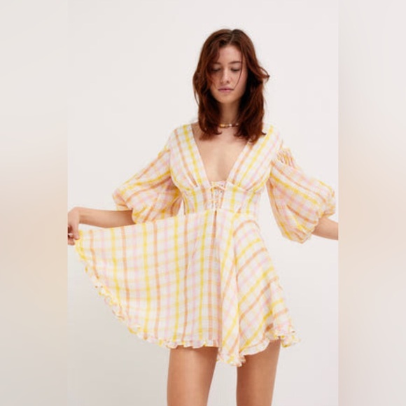 For Love & Lemons Rue Puff Sleeve Mini Dress - Picture 1 of 1